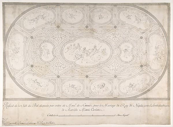 Ceiling of Ballroom decorated for the Marriage of the King of Naples to the Archduchess of Austria — Luigi Vanvitelli