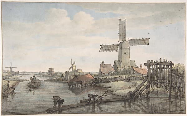 View of a Canal with Three Windmills — Jan Hulswit