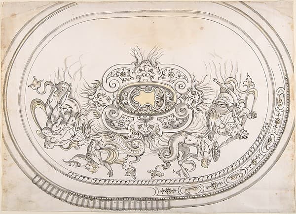 Design for a Platter with Battling Tritons and Sea Nymphs — Erasmus Hornick