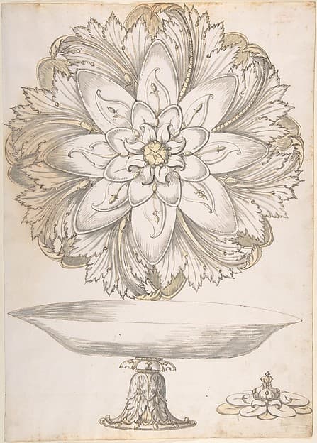 Design for Single Footed Dish with Cover Shaped like Flower and Foliage — Erasmus Hornick