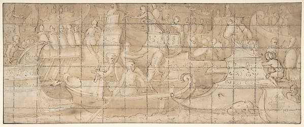 Antique Naval Battle (recto); A Battle Scene (verso) — Lattanzio Gambara