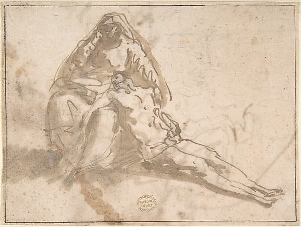 Pietà (recto); Sketches of Kneeling Figures, Putto (verso) — Domenico Mondo