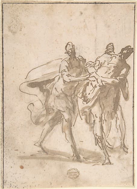 Three Figures (recto); Sketches of Kneeling Figures and Putti (verso) — Domenico Mondo