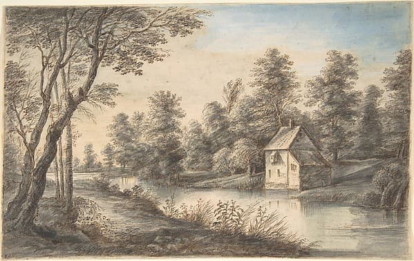 Wooded Landscape with a House beside a River — Lucas van Uden