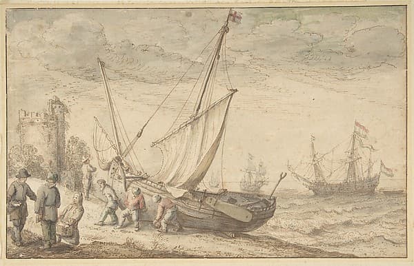 Fisherfolk Hauling their Boat onto the Shore — Adam Willaerts