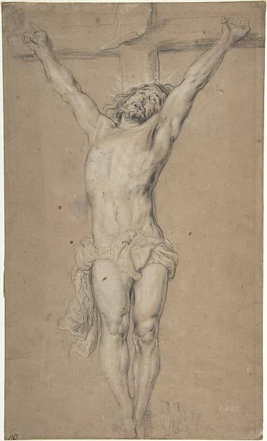 Christ on the Cross; verso: St. Jerome Reading by Candlelight, and Sketch of Male Torso (?) — Anthony van Dyck