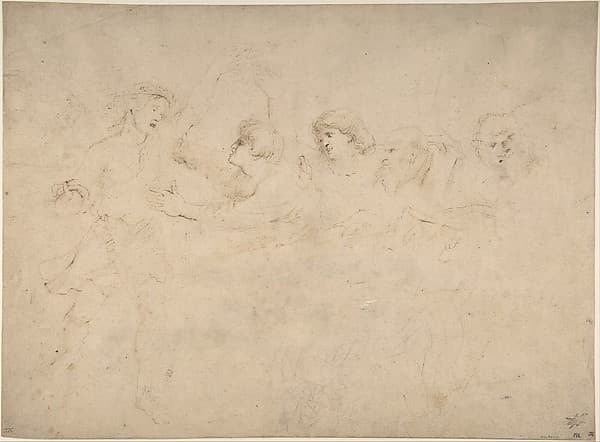Alcibiades Interrupting the Symposium (recto); Sketches of the Baptism of Christ and of a Man (verso) — Peter Paul Rubens
