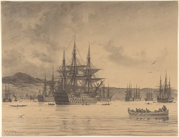 The English Fleet Anchored at the Town of Beykoz, North of Istanbul — Anton Melbye