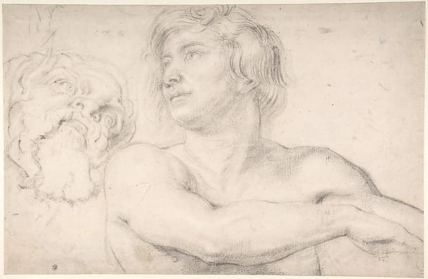 Half-Figure of a Nude Man Facing Left, Head of a Satyr — Peter Paul Rubens