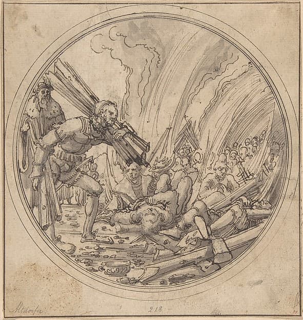 The Emperor Maxentius Ordering the Burning of the Fifty Wise Men... — Albrecht Altdorfer