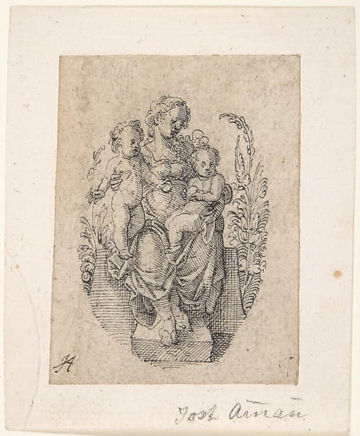 A Seated Personification of Charity with two Children — Jost Amman
