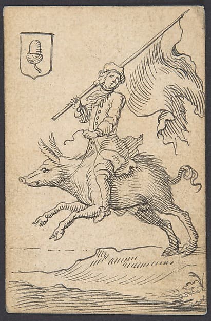 Acorn Knave: A Man Astride a Swine — Johannes Brandenberg