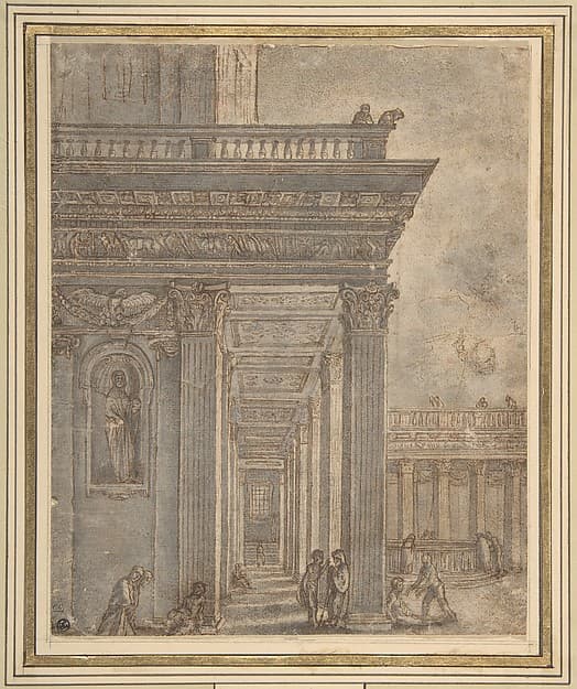 A Temple in a Courtyard (Pool of Bethesda) — Adam Elsheimer