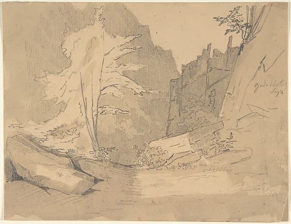 The Bode Valley with Rocks and Trees; verso: Landscape Studies — Karl Blechen