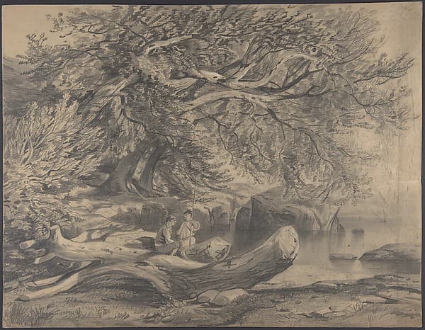 Two Men Resting by a Lake (recto); Studies for Soldiers Mounted on Horseback (verso) — Alexandre Calame