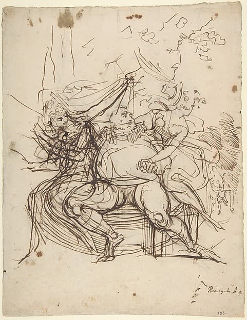 Falstaff with Mrs. Ford and Mrs. Page (Shakespeare, The Merry Wives of Windsor, Act 5, Scene 5) — Henry Fuseli