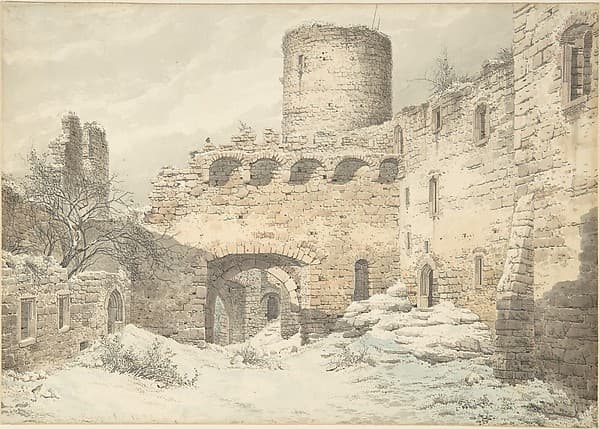 Winter View of the Courtyard of a Medieval Castle in Ruins — Julius von Leypold