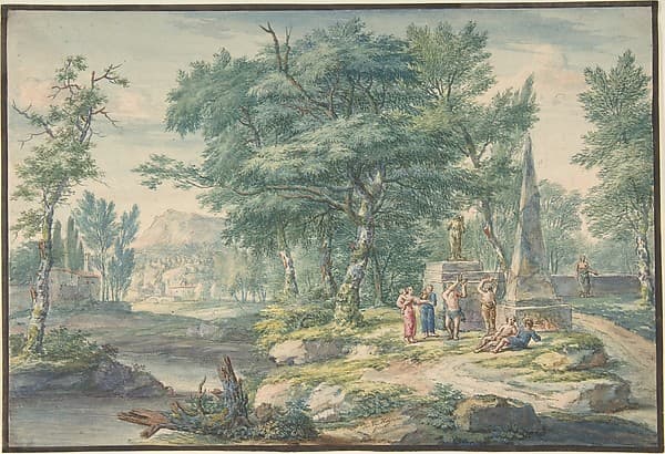 Arcadian Landscape with Figures Making Music — Jan van Huysum