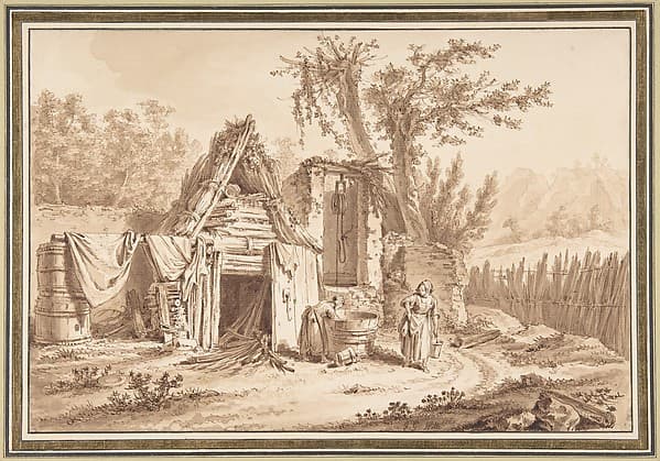 Washerwomen in Front of a Cottage — Johann Georg Wille
