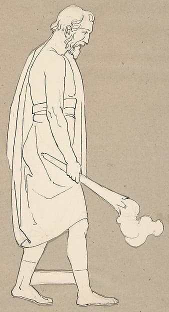 Male classical figure holding a torch (design for large fireplace white tiles produced in Wedgwood's factory) — John Flaxman