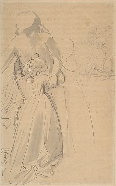 Sheet of studies with female figure kneeling and embracing standing figure — John Flaxman