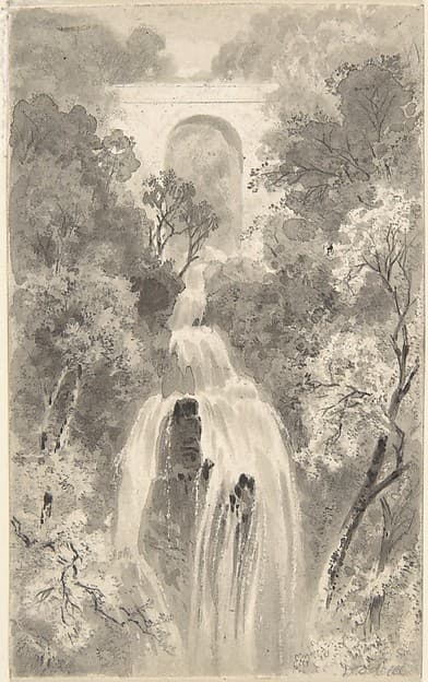 View of a Waterfall (recto); Landscape Study (verso) — David Octavius Hill