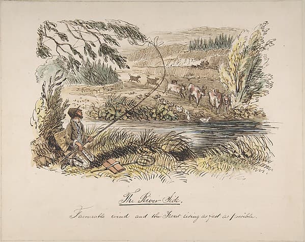"The Riverside, Favourable Wind and the Trout Rising as Fast as Possible" — John Leech