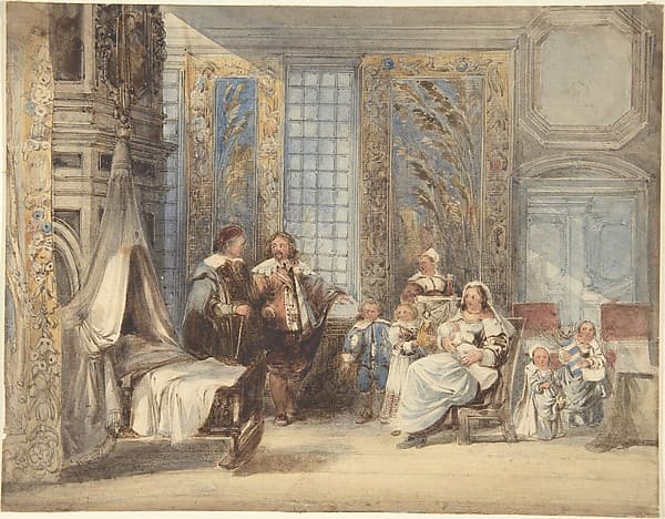 Scene with Family and Guest in Seventeenth-Century Interior — Joseph Nash