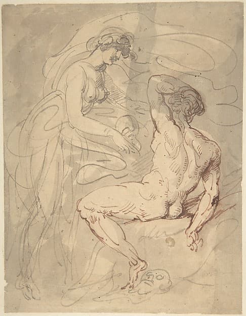 Woman Talking to a Seated Male Nude — Thomas Rowlandson
