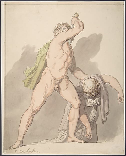Standing Nude Man Supporting Fainting Female (Ludovisi Gaul in the Uffizi) — Thomas Rowlandson