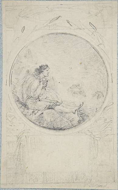 Seated man in circular medallion (design for a book illustration) — Thomas Stothard