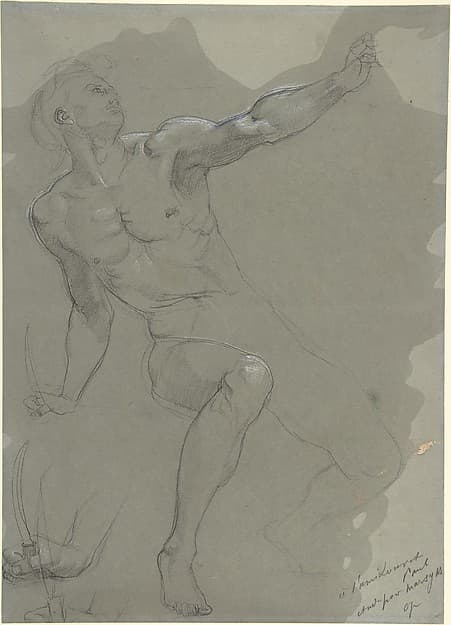 Seated Male Nude (recto); Crouching Male Nude (verso) — Paul Baudry