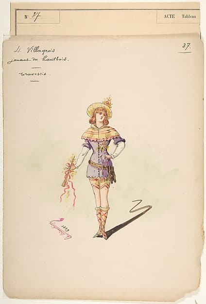 Costume Design for "4 Villageois jouant au hautbois" [a]; Descriptive Sheet of Costume Accessories [b] — Charles Bianchini