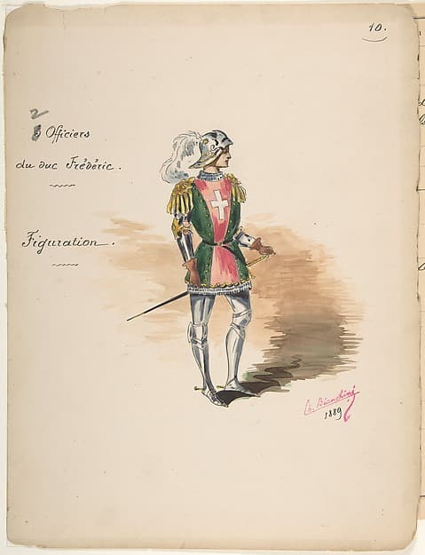 Costume Design for "Officiers du duc Frédéric" [a]; Descriptive Sheet of Costume Accessories [b] — Charles Bianchini