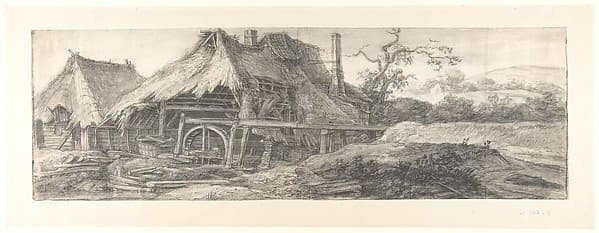 Landscape with a Mill (recto); A Steepled Façade and Farm House (verso) — Anthonie Waterloo