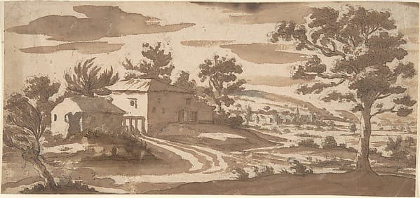 Landscape with Buildings and a Town in the Distance (recto); Study of a Building (verso) — Jacques Callot