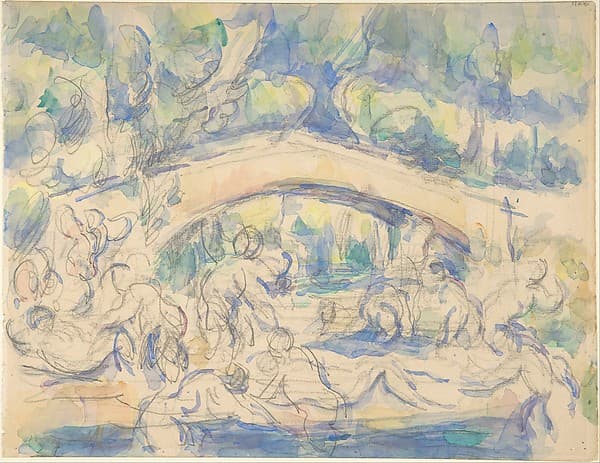 Bathers Under a Bridge (recto); Study after Houdon's Ecorché (verso) — Paul Cézanne