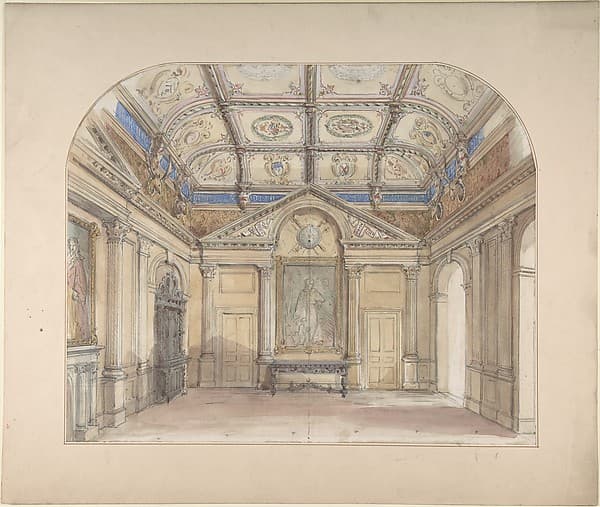 Interior with coffered ceiling and Corinthian order applied to walls — John Gregory Crace