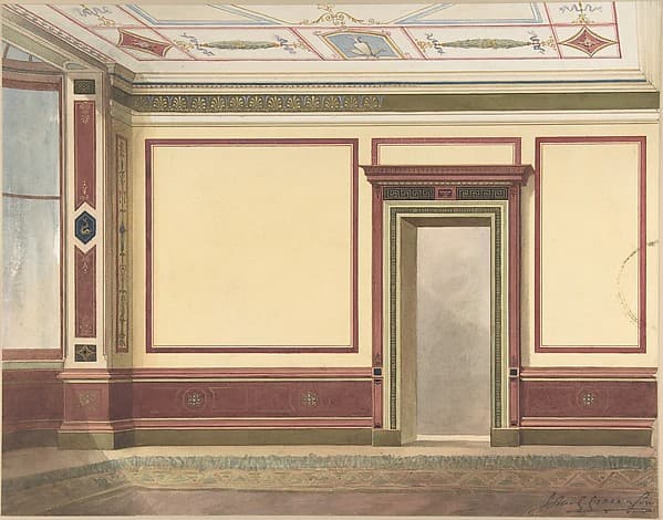 Dining Room Elevation in a Simplified Third Pompeian Style — John Gregory Crace