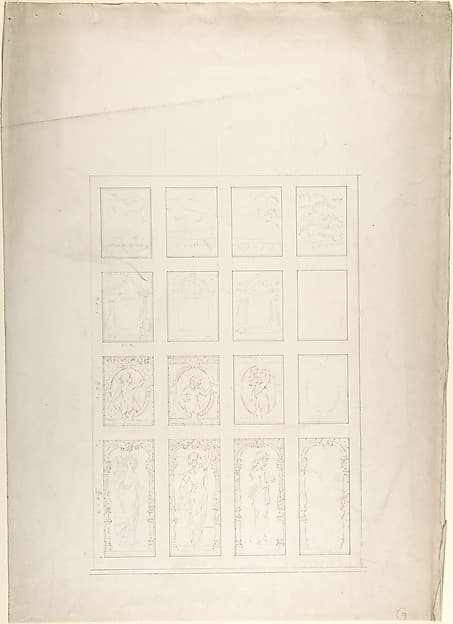 Design for Panelled Ceiling with Figures and Carving — John Gregory Crace