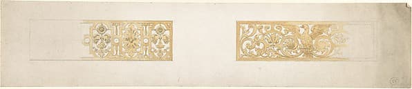 Two Rectangular Ornaments with Strapwork, Foliage and an Eagle — John Gregory Crace