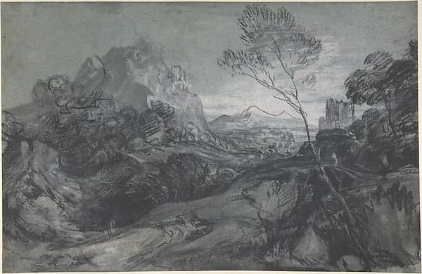 Mountain Landscape with Figures and Buildings — Thomas Gainsborough