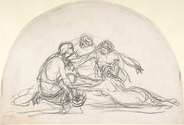 Three Nymphs and a Youth: study for a decorative lunette — Camille Corot