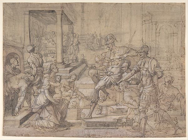 Amya Petitioning Faustus for the Custody of Saint Mamas — Jean Cousin the Elder