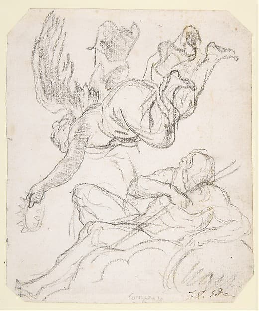 Flying Figure Holding a Crown, Reclining River God — Jacques Louis David