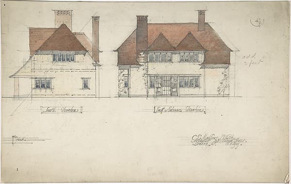 South Elevation and East or Entrance Elevation of a House — Charles Edward Mallows