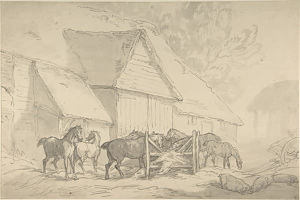 Stable Yard with Horses — Thomas Rowlandson