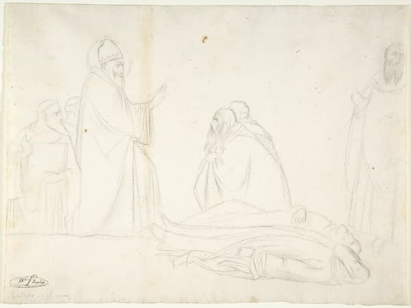 Miracle of St. Sylvester; the Raising of Two Pagan Priests, after Maso di Banco, S. Croce, Florence — Hippolyte Flandrin