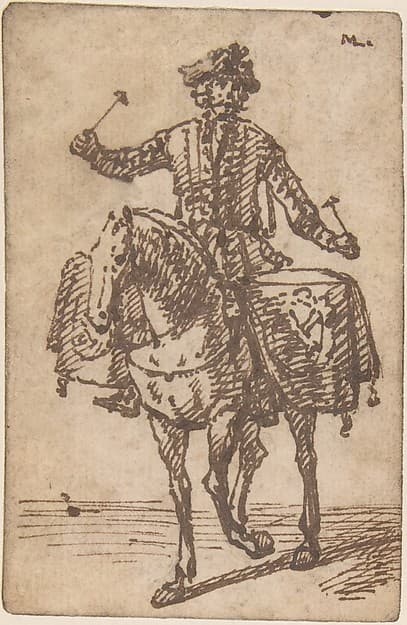 A mounted drummer from the front — Marcellus Laroon the Elder