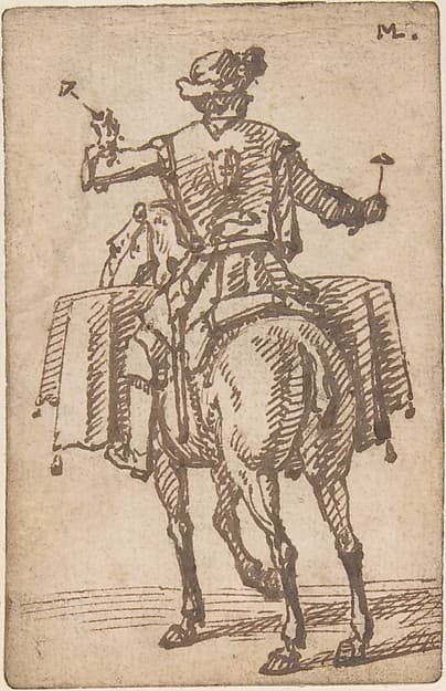A mounted drummer from the back — Marcellus Laroon the Elder